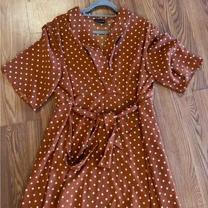 PrettyLittleThing Rust Polka Dot Midi Dress